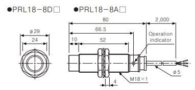 PRL18-8DN Датчик індуктивний (M18, Sn=8mm, 12-24 VDC, NPN NO, кабель 2м) 000159701 фото