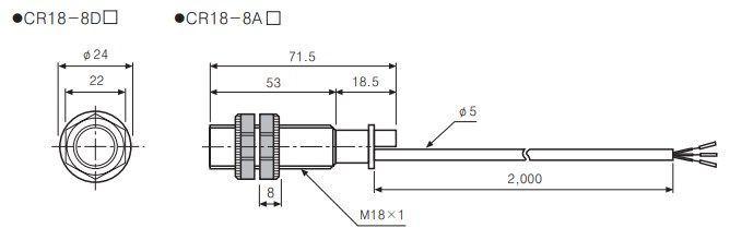 CR18-8AC Датчик ємнісний (M18, Sn = 8 mm, 100...240 VAC, NC) 000109848 фото