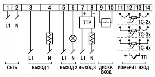 Схема підключення регулятора температури ТРМ500