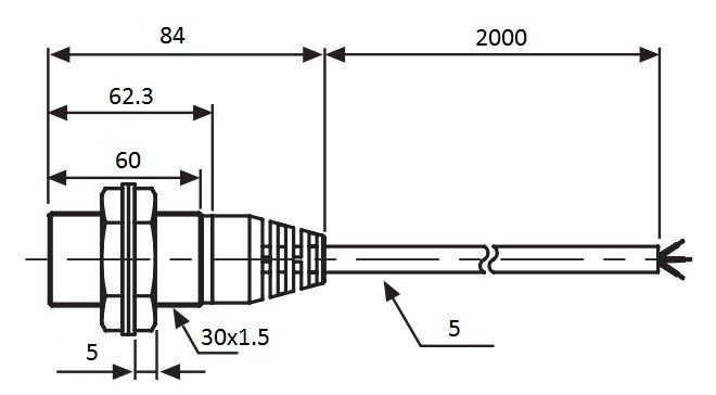 PRDL30-15DN Датчик індуктивний (M30, Sn=15mm, 12-24 VDC, NPN NO, кабель 2м) 000142247 фото