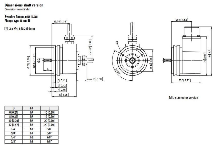 Енкодер 8.5000.B118.2500 вих. RS422 з інверс Uжив=5...30Vdc d=6мм синхро &Oslash;58 12pin M23 000098185 фото
