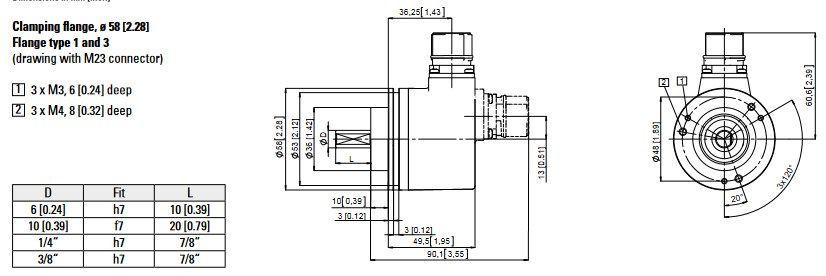 Енкодер 8.5868.12C2.C212 вих. PROFINET U=10...30V вал 10мм фланець &Oslash;58 роз'єми 3xM12 SET 000155500 фото
