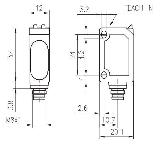 LD32CND15PPM5T Фотодатчик лазерний дифузійний 12х32х20мм, Sn=150мм, PNP NO/NC, роз'єм dлуча 0,7мм 000098177 фото