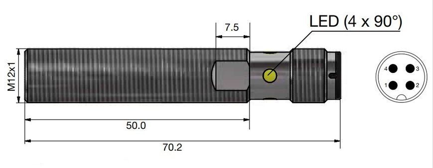 ICB12L50F02NOM1 Датчик індуктивний М12х50, NPN NO, Sn=2 mm, підключення М12 000176847 фото
