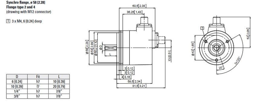 Енкодер 8.F5863.2124.B323 вих. SSI Binary U=10...30Vdc 13Bit+12Bit d=6мм синхро &Oslash;58 рад 12pinM23 SET 000200917 фото