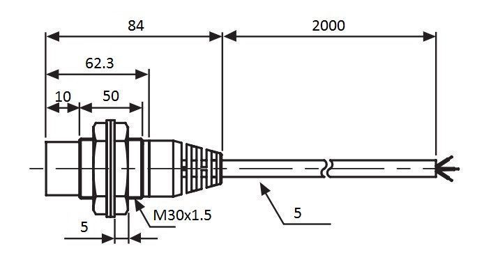 PRDL30-25DP2 Датчик індуктивний (M30, Sn=25mm, 12-24 VDC, PNP NС, кабель 2м) 000203183 фото