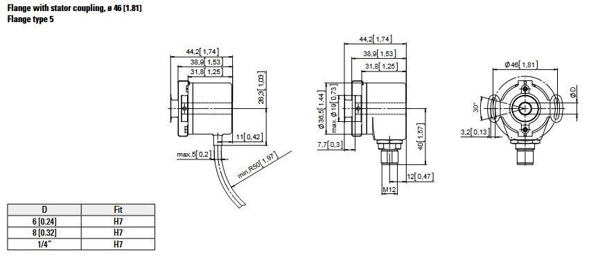 Енкодер 8.3620.5424.1024 вих. Push-Pull з інв. с Uжив=5...18Vdc d=8мм фл/статор &Oslash;46 радіал. 8pin M12 000147481 фото