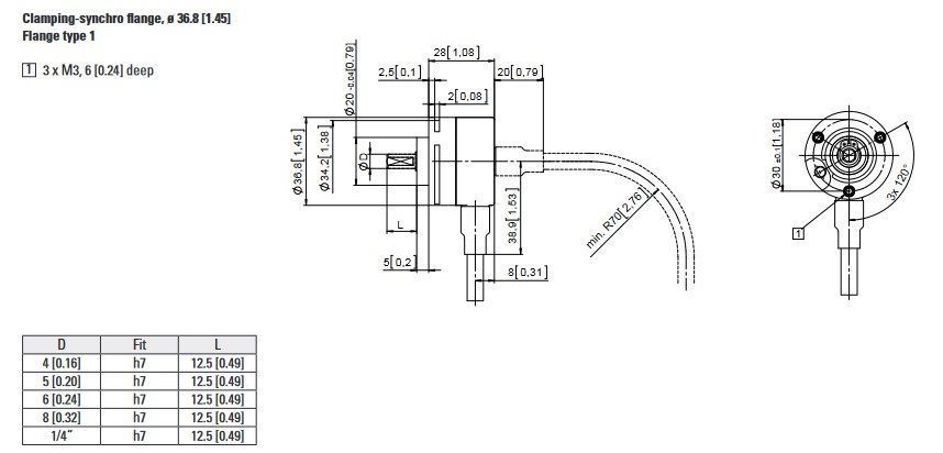 Енкодер 8.3700.1332.0050 вих. Push-pull з інв. Uжив=5...30Vdc d=6мм радіал. кабель 1м 000102012 фото