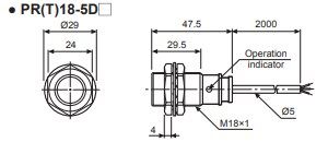 PR18-5DP-V Датчик індуктивний (M18, Sn=5mm, 12-24 VDC, PNP NO, кабель маслостійкий 2м) 000165558 фото