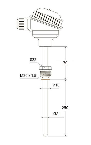 ТСП-1-3н-Pt100-А-3-250-8-М20x1,5-70-В-/-50...500/ Термоперетворювач 000209032 фото