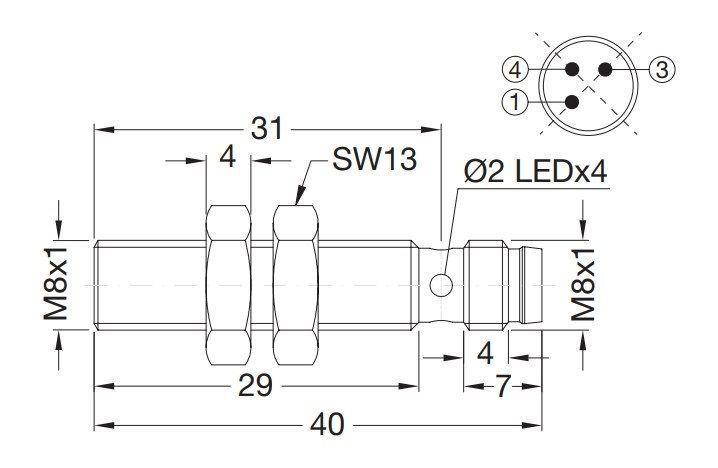 ICS08S30F01POM5 Датчик індуктивний М8х30, PNP NO, Sn=1 mm, кон.М8 000188688 фото