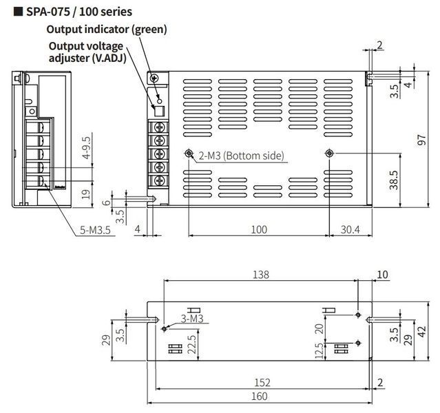 SPA-100-12 Блок живлення 100 Вт, 12 VDC, 8,5 A, 97x40x160 mm 000140863 фото