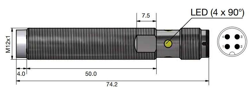 ICB18L50N08POM1 Датчик індуктивний (M18x50, виступаючий, Sn=8 мм, PNP NO, М12) 000180823 фото