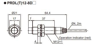 PRDL12-8DN Датчик індуктивний (M12, Sn=8mm, 12-24 VDC, NPN NO, кабель 2м) 000142240 фото