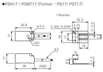 PSN17-5DN2U Датчик індуктивний (Frame size 17mm, Sn=5mm, 12-24 VDC, NPN, NC, кабель 2м) 000221629 фото