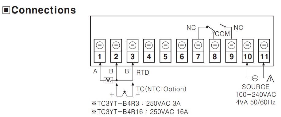 Схема підключення регулятора температури TC3YT-B4R3